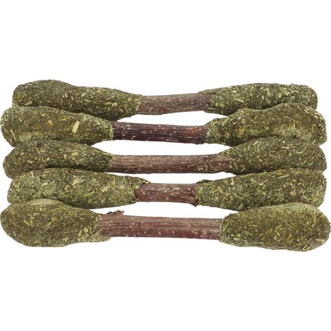 5er-Pack Kaustangen für Kaninchen, Hamster, Goldbären und Meerschweinchen. Interaktiv zur Förderung des Zahnabriebs, aus Luzernegras.