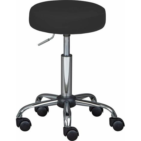 Tabouret chaise de Bureau Pivotant sur roulettes en Métal avec une Assise noire- Longueur 34 x Profondeur 34 x Hauteur 46 - 56 cm (1/4)