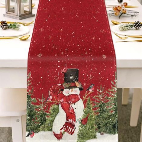 33 x 275 cm, roter Leinen-Tischläufer für Weihnachtsdekorationen, rechteckiger Tischläufer für Weihnachtsdekorationen (1/5)