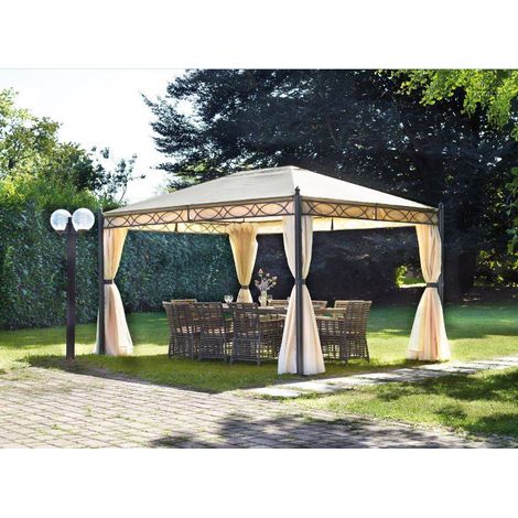 Gazebo rettangolare in ferro antracite, copertura poliestere sabbia, 3x4 mt Oregon (1/5)