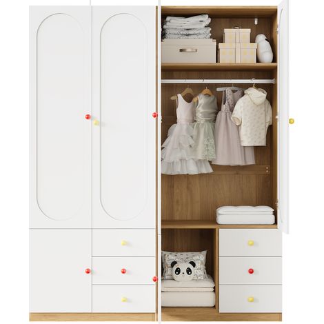 ELVMI Armadio Set di 2 con 2 Ante, 3 Cassetti, Barra Appendiabiti e Ripiani, per Camera, in MDF, 80 x 50 x 200 cm, Bianco (1/5)