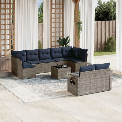 10-teiliges Gartensofa-Set mit Kissen, grau, Polyrattan (1/5)