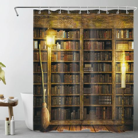 Étagère Sorcière Rideaux de Douche 150x200cm Bibliothèque Gothique Vintage Rideaux de Bain avec Crochets,Livres Anciens Halloween Extra Longue Imperméable Polyester Anti Moule Salle de Bain Décor (1/5)