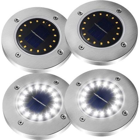 4 PCS Spot Encastrable Exterieur Solaire Jardin, 16 Solaire LED Lumières Sol Étanche Patio Lumière Souterraine De Détection Paysage Lumières avec Sensing Noir for Pelouse Sentier Blanc (1/5)