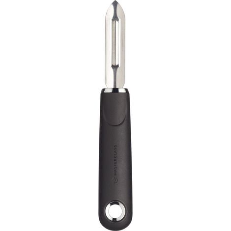 MasterClass Pelador de patatas recto con mango de agarre suave, acero inoxidable, 18 cm, negro