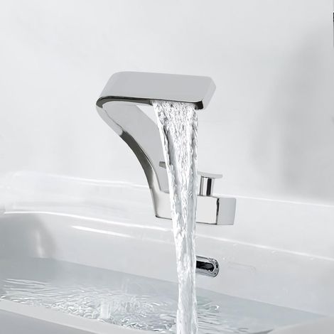 bad wasserfall armatur waschtischarmatur modern Design badezimmerarmatur elegant für Waschtischarmatur Kupfer Armatur Badezimmer wasserhahn 0-80℃ (Silber) (1/5)