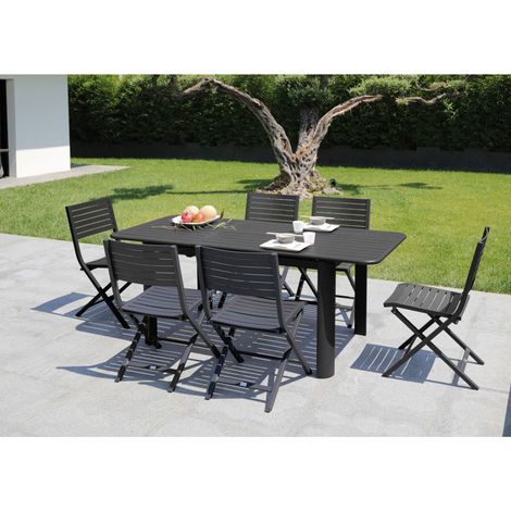 Table de jardin Long Beach 2 - Aluminium - Gris - 6 personnes