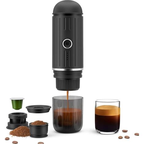 Cafetera espresso portátil, autocalentable en 3-4 minutos, recargable para cápsulas NS y café molido. (1/5)