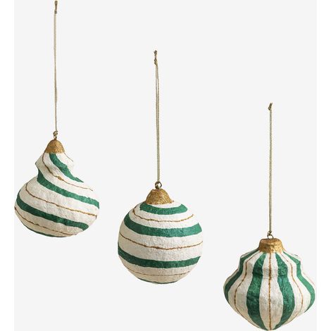 SKLUM Set aus 3 handgefertigten Weihnachtsdekorationen aus Pappmaché Mogens Grün Amazonas                                  