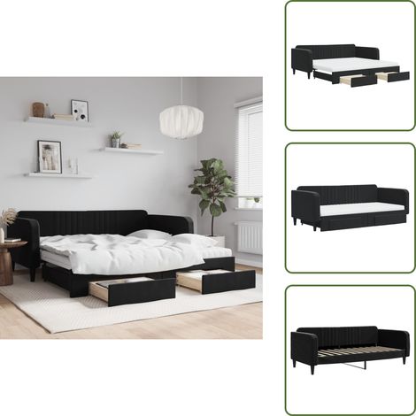 Canapé - vidaXL Lit de jour avec gigogne et tiroirs noir 100x200 cm velours - Lit d'appoint (1/5)