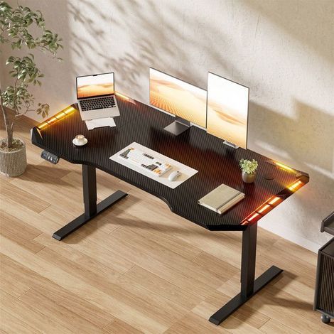 Bureau assis-debout électrique - EcoFurnix - 140x60 cm - Hauteur réglable électrique - Plateau fibre carbone