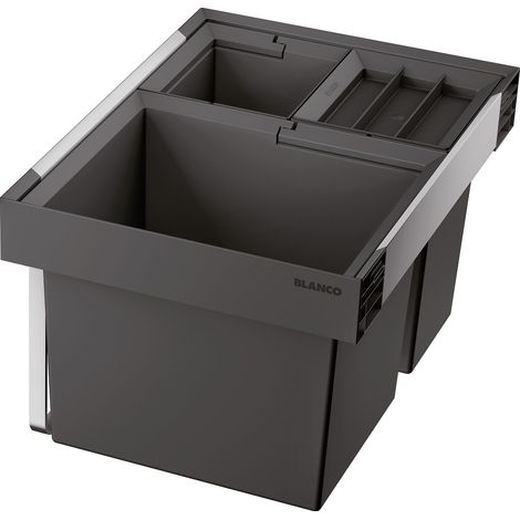 Blanco Abfallsammler Küche 3 Fächer 1x30 und 2x 8 Liter - Einbaumülleimer Unterschrank KB 600mm, Alu/Kunststoff anthrazit (1/5)