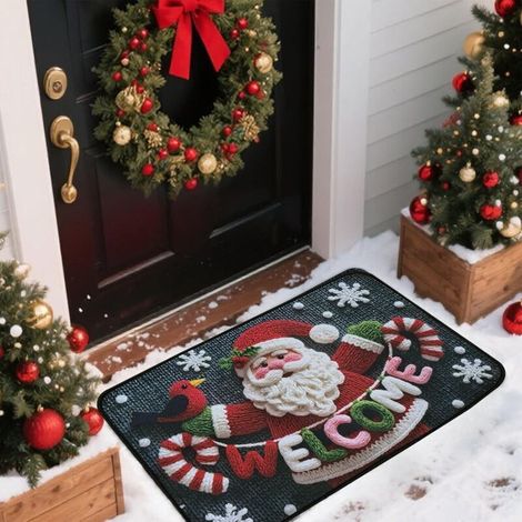 Père Noël Tapis Noel, Paillasson Noel Flocons de Neige, TapisdeNoel, Tapis CuisineNoel pour Chambre à Coucher, Couloir, Salon, Sol, Cuisine, Salle de Bain, 40 x 60 cm