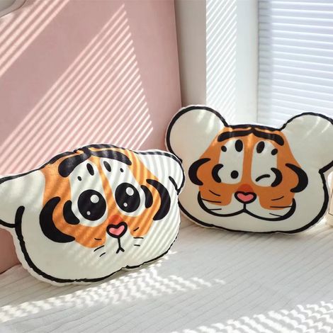 Coussin ludique tigre dodu double face 48cm, peluche décorative pour canapé, jouet moelleux humoristique, cadeau porte-bonheur année du Tigre (1/4)