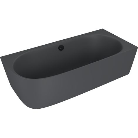Baignoire d'angle sur pied en marbre coulé SUSSI R 160x70x50cm, anthracite mat (1/2)
