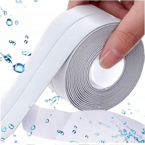 Nastro sigillante autoadesivo in PVC, impermeabile, largo 38 mm, lungo 320 cm, di colore bianco. (1/4)