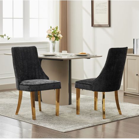 Silla comedor chenilla respaldo alto patas doradas negra OKMYHOME (1/5)