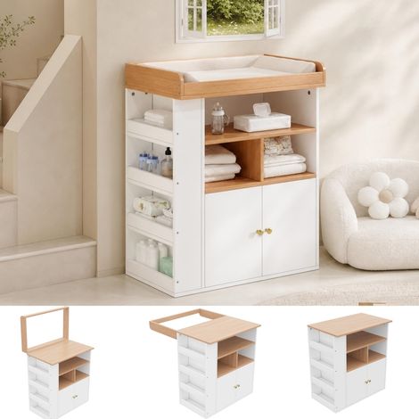 Pour chambre de bébé, change ergonomique à hauteur 90 cm, commode table à langer 2 en 1 avec rangements multi-zones (1/5)