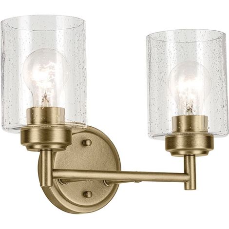 Elstead Kichler Winslow Applique murale classique en laiton naturel, abat-jour en verre, 2 ampoules E27
