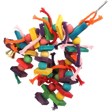 Jouet à mâcher pour perruches, blocs de bois naturels multicolores, corde épaisse, pour aras et autres oiseaux de compagnie. (1/5)