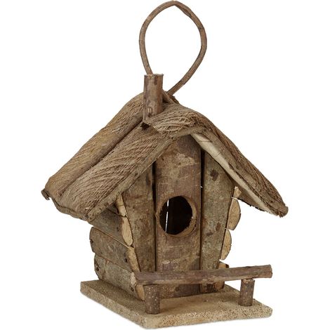 Casetta per uccelli decorativa in legno naturale stile rustico per balcone giardino 32 x 29 x 16 cm in legno natura 130008695