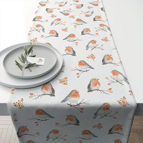 Chemin de table en coton Robin family 40 x 150 cm