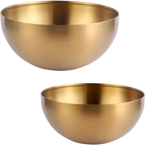 Set aus 2 Salatschüsseln und Servierschüsseln aus Edelstahl, Rührschüsseln zum Kochen, Backen und Zubereiten von Speisen, klein und groß, 15 und 20 cm (gold)
