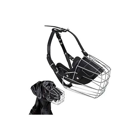 Muselière anti-morsure pour grand chien, masque métallique avec sangles en cuir réglables, accessoires pour berger allemand et pitbull, noir, taille XXL. (1/4)