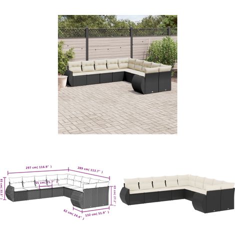 10-tlg. Garten-Sofagarnitur mit Kissen Schwarz Poly Rattan - Gartenmöbel - PE-Rattan Möbel - Outdoor Lounge Set - Gartenlounge - Esstischgarnitur - Home & Living (1/3)