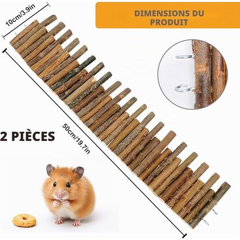 Hamster Clôture en Bois, Clôture en Bois pour Hamster, Jouet d'escalade Bois pour Hamster, Pet Pont pour Petit Rongeur Nature Bois pour Petits Animaux, Hamster, Souris, Rat, Oiseaux, 50CM (1/4)