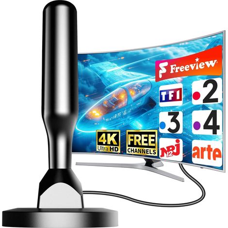Antenne TV Intérieure Puissante – Antenne TNT HD 4K, Réception Longue Portée 360° sans Angle Mort, Antenne TV Numérique avec Câble Coaxial 5 m, Compatible DVB-T/T2 (1/5)