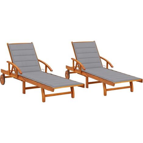 Set di 2 lettini prendisole sedie a sdraio lettini prendisole aiuole da giardino mobili da giardino con cuscini legno massello di acacia 020012053