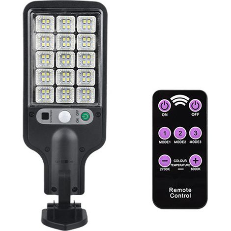 Éclairage extérieur solaire, projecteur LED à détecteur de mouvement, éclairage public solaire à luminosité réglable avec télécommande, étanchéité IP65.-AquaForge