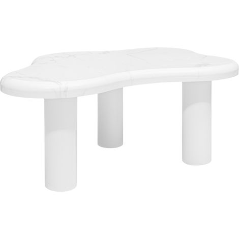 Table basse forme nuage en imitation marbre avec pieds en bois massif pour salon (1/5)