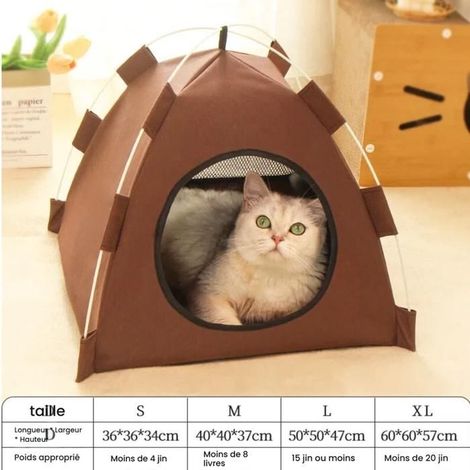 Lit Tente Imperméable pour Chat, Maison pour Animaux avec Coussin Amovible, Sans Assemblage, pour Chats et Chiens (L, Marron) (1/5)