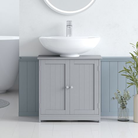 Mobiletto sottolavabo per bagno - Mobiletto a 2 ante con ripiano, 60L x 30P x 60A cm - Legno grigio