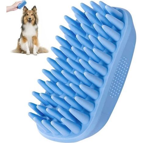 Hundebadebürste, Hundebadzubehör, Silikon-Shampoobürste für langhaarige Hunde und Katzen (blau) (1/5)