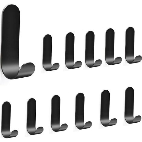 12x Klebehaken Edelstahl Schwarz Matt, Wasserdicht, Rostfrei, Starker Klebstoff (1/5)