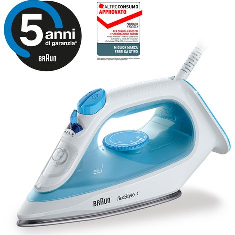 Braun TexStyle 1 Ferro da stiro a secco e a vapore Piastra in Ceramica 2000 W Blu, Bianco (1/5)