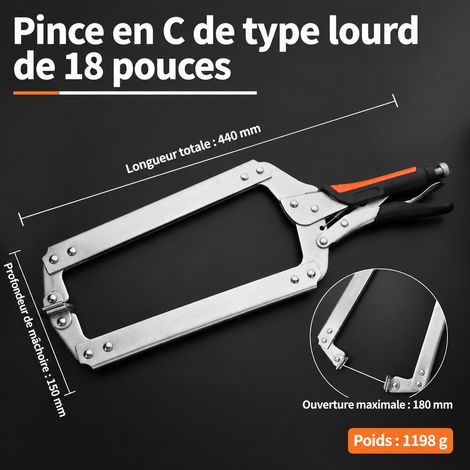 Pince-étau type C 18 pouces ouverture 188 mm en acier 45 pour soudure et menuiserie 18 188mm 440 180 500 g – Livraison gratuite