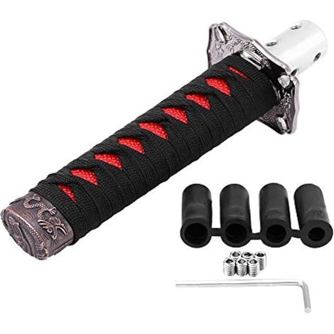 Pommeau de levier de vitesse universel style épée japonaise avec 4 adaptateurs, noir et rouge (1/5)