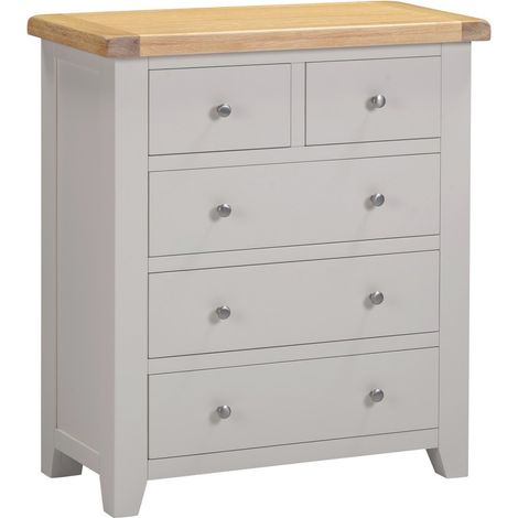 Windsor 3+2 Drawer Chest - L40 x W85 x H96.5 cm - Pebble Grey/Oak