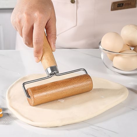 Nudelholz aus Holz mit T-Griff aus Edelstahl, einfache Einhandbedienung. Geeignet zum Kneten von Teig und zum Backen. (1/5)