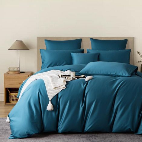 Mako Satin Bettwäsche 155x220 cm Petrol 100% Baumwolle 3-teilig mit Reißverschluss