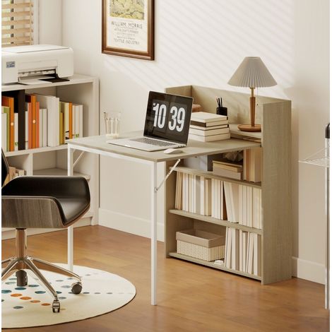 Mesa de comedor plegable con estante, estilo industrial, 78,5 x 91 x 93 cm, roble, OKWISH (1/5)
