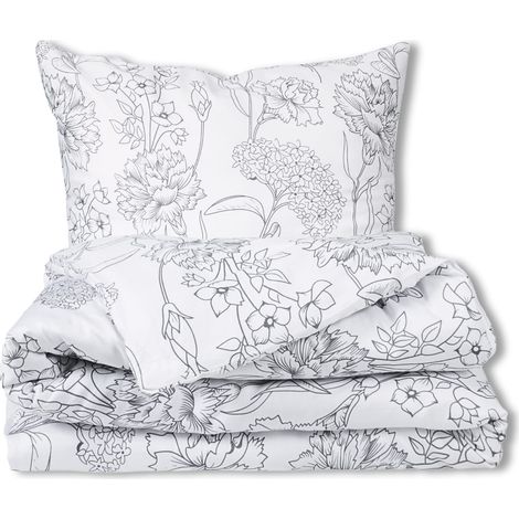 Satin Bettwäsche Set 220x200 EXKLUSIV Blumen in Grau Frühling (1/5)