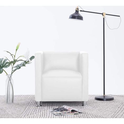 Fauteuil Cube, similicuir blanc