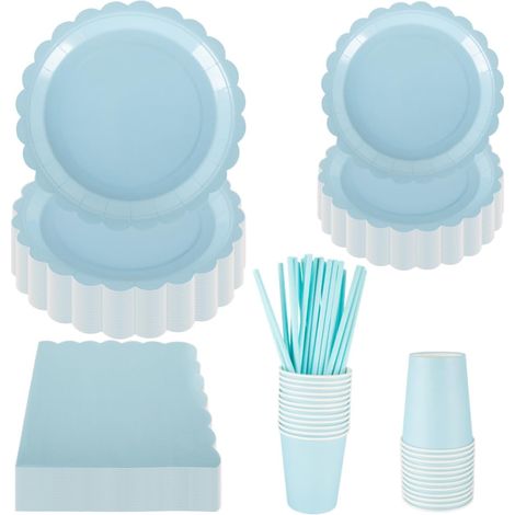 de table bleu layette - 125 pièces - Carton floral - Pour 25 invités - Fête prénatale et anniversaire (1/5)