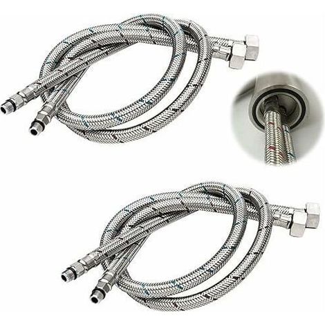 Tuyau de Raccordement G 3/8 DN6 de 80cm de longue pour Robinet D'eau, Filetage de Compression Tuyau d'eau flexible 2 Pièces (1 Paire) (1/5)