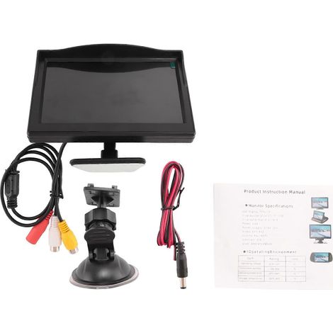 Moniteur LCD TFT HD 5 pouces (800 x 480 pixels) avec double support de fixation pour caméra de recul/lecteur DVD/lecteur multimédia de voiture (1/5)